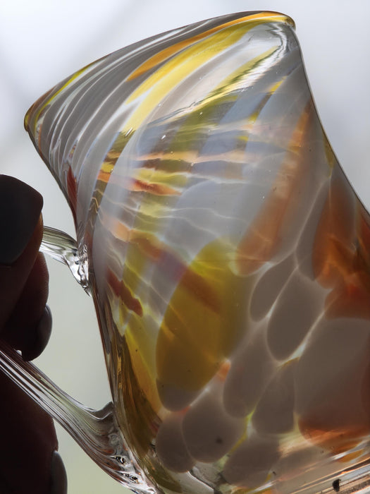 Vintage Murano Glass Pitcher Hand-Blown 1970s With Matching Mugs