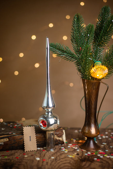 Vintage Silver Glass Christmas Tree Topper – 1950s
