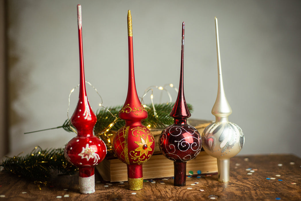 Topper for Christmas tree, Hand-painted, red Xmas tree accent