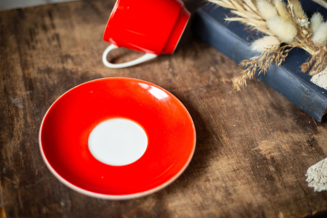 Vintage Red Tea Cup & Saucer, Ukrainian Porcelain, 1970s Retro Tea Set, Collectible Tableware