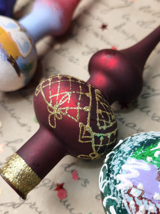 Hand-Painted Glass Christmas Tree Topper – Colorful Finial