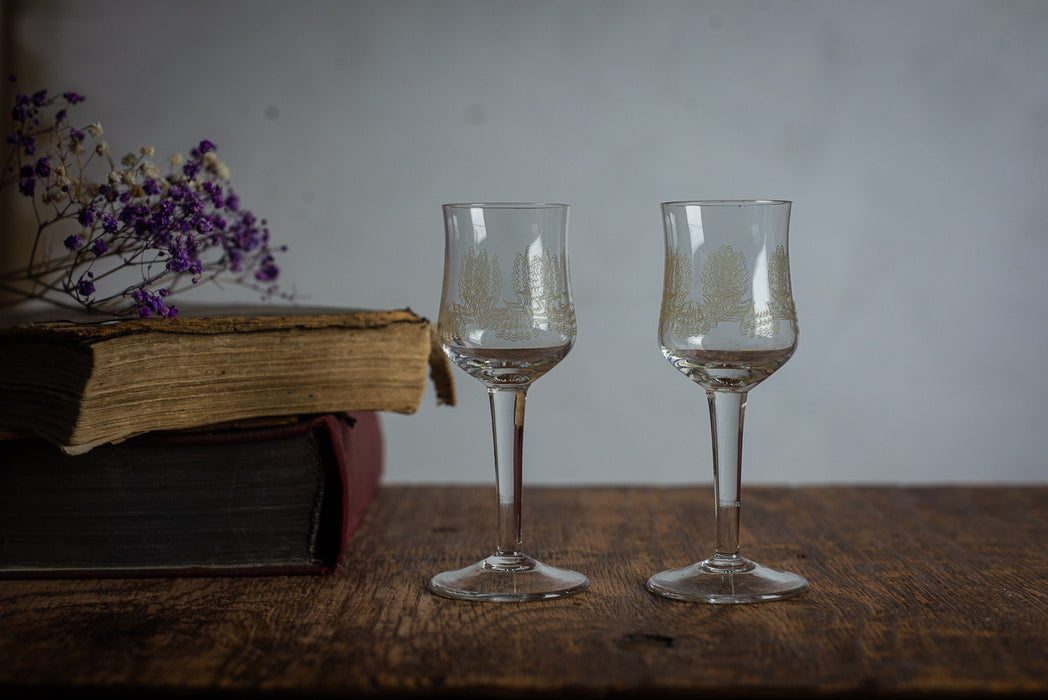 1970s Gold Pattern Shot Glasses – Set of 2