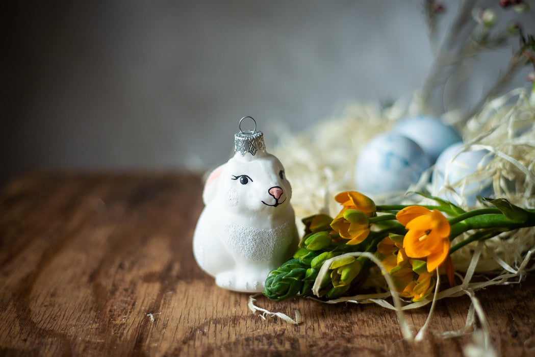 Glass Bunny Ornament - Hand Blown Glass Bunny Easter Tree Decoration