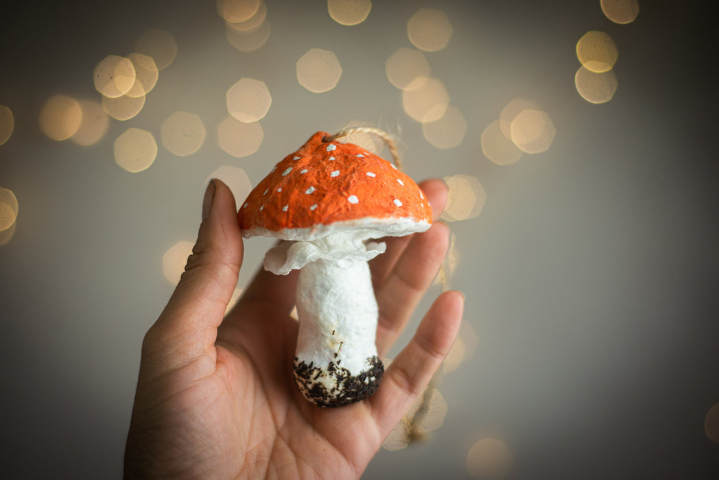 Spun Cotton Mushroom Ornaments, Handmade Fly Agaric