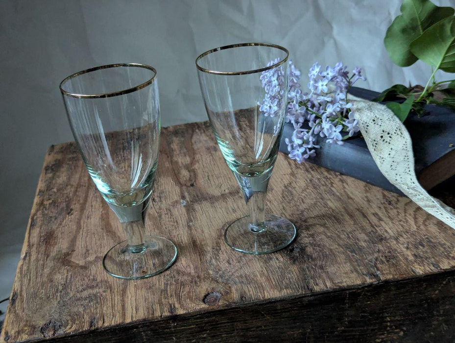 Vintage Gold Rim Champagne Flutes – Set of 2