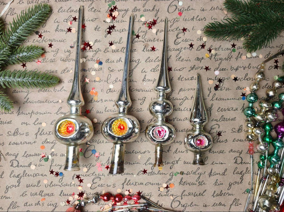 Vintage Silver Indent Glass Christmas Tree Topper – 1970s