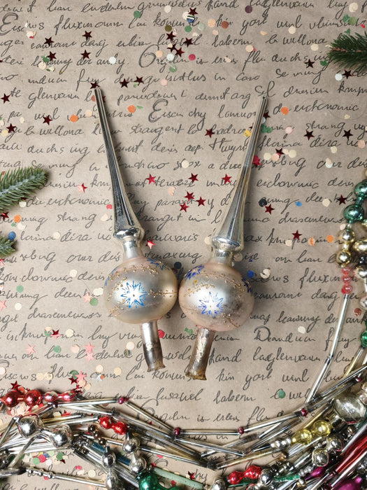 Vintage Silver Glass Tree Topper with Blue Stars – 1960s