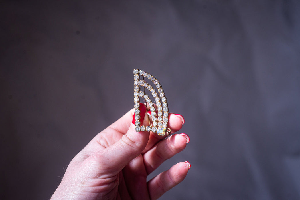 Vintage Rhinestone Brooch, Mid Century Sparkling Bridal Scarf Pin