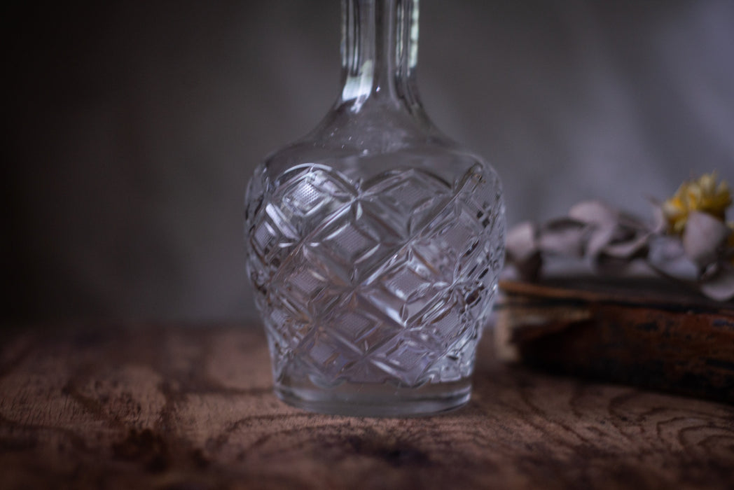 Vintage crystal glass decanter, alcohol carafe, vintage MCM barware, collectible whiskey decanter