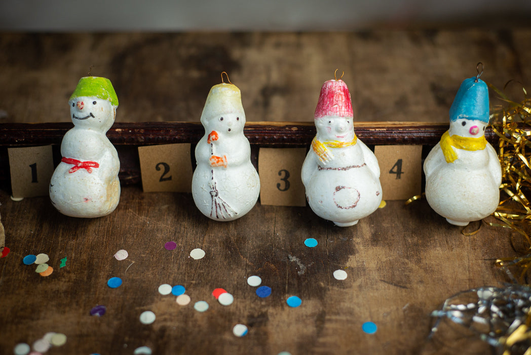 1960s Foam Plastic Snowman Ornaments, Soviet Retro
