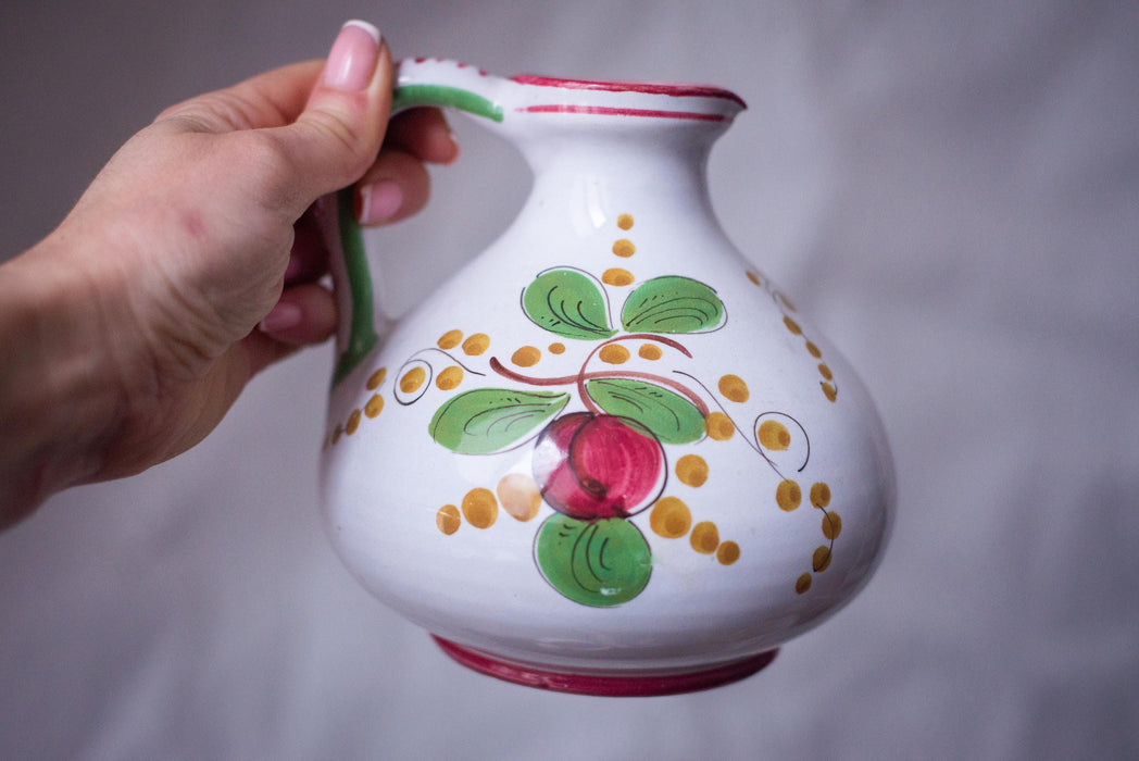Vintage Italian Majolica Pitcher 1970s Hand Painted Ceramic Jug