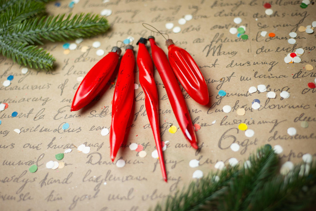 Vintage Red Glass Icicles – Set of 5