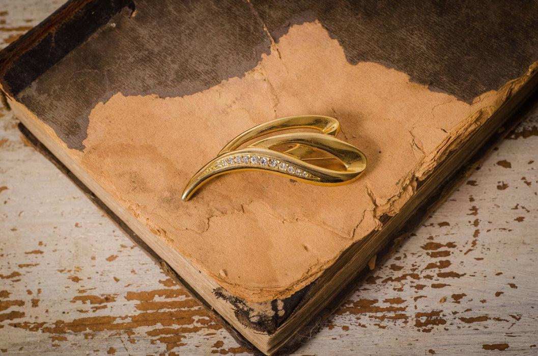 Vintage heart shaped brooch, Gold-tone collar pin, Rhinestone brooch, Retro statement brooch, Antique shawl pins,