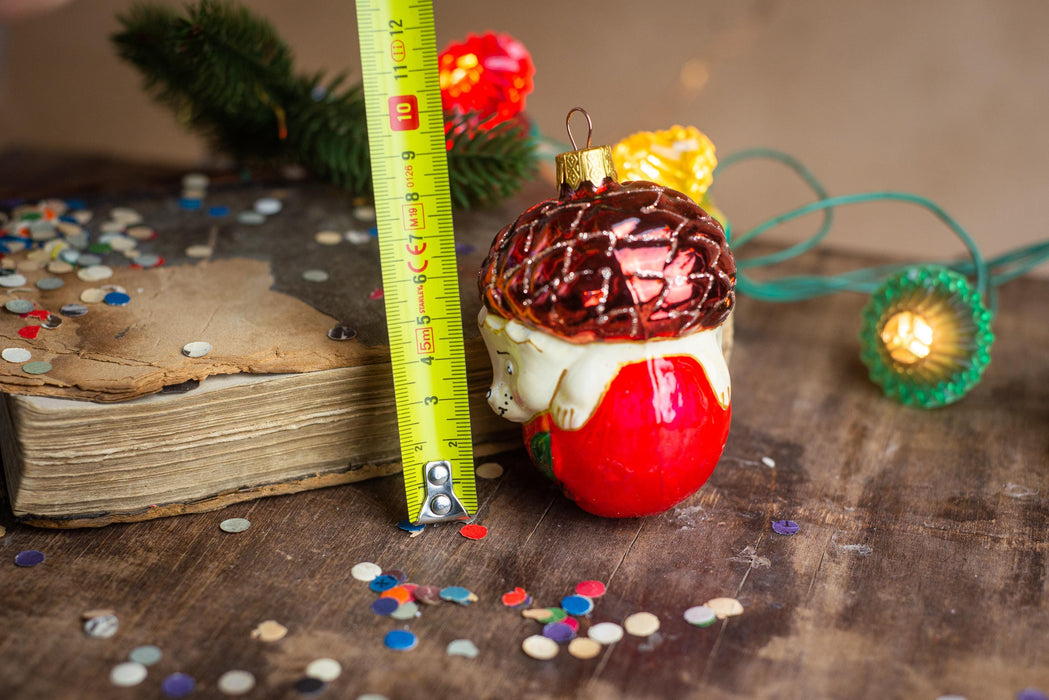 Vintage Glass Hedgehog Ornament with Apple, Woodland