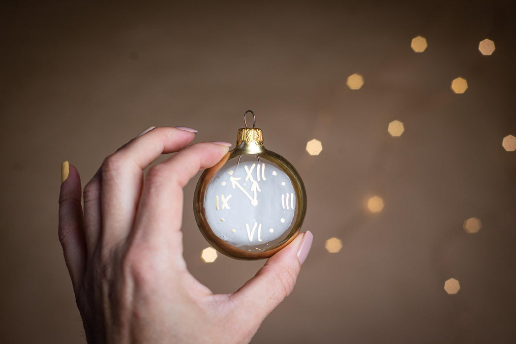 Vintage Hand-Painted Glass Clock Christmas Ornament