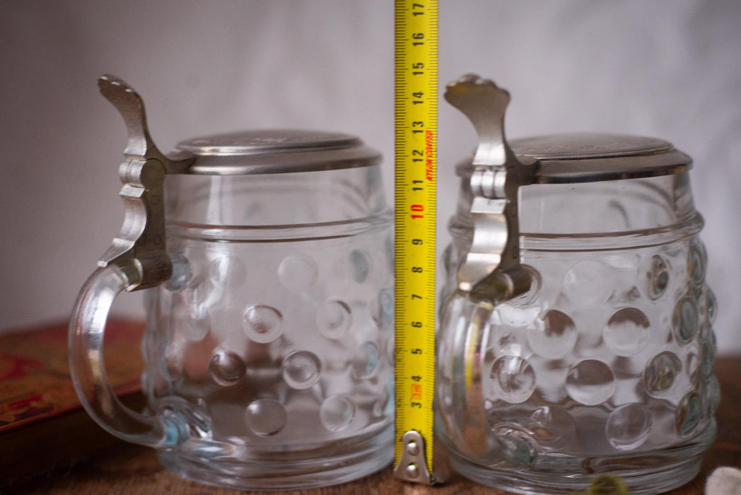 Vintage German Glass Beer Stein with Metal Lid Classic Barware Tankard