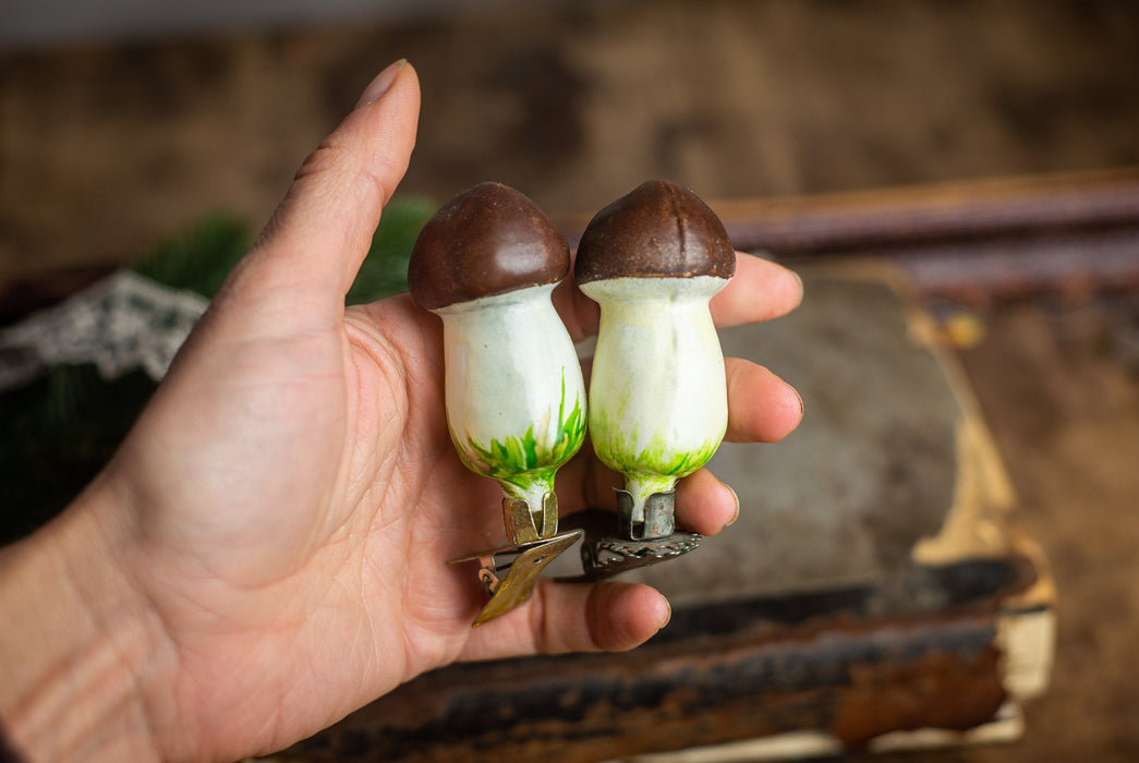 Vintage Mushroom Glass Ornament, Hand Painted Woodland