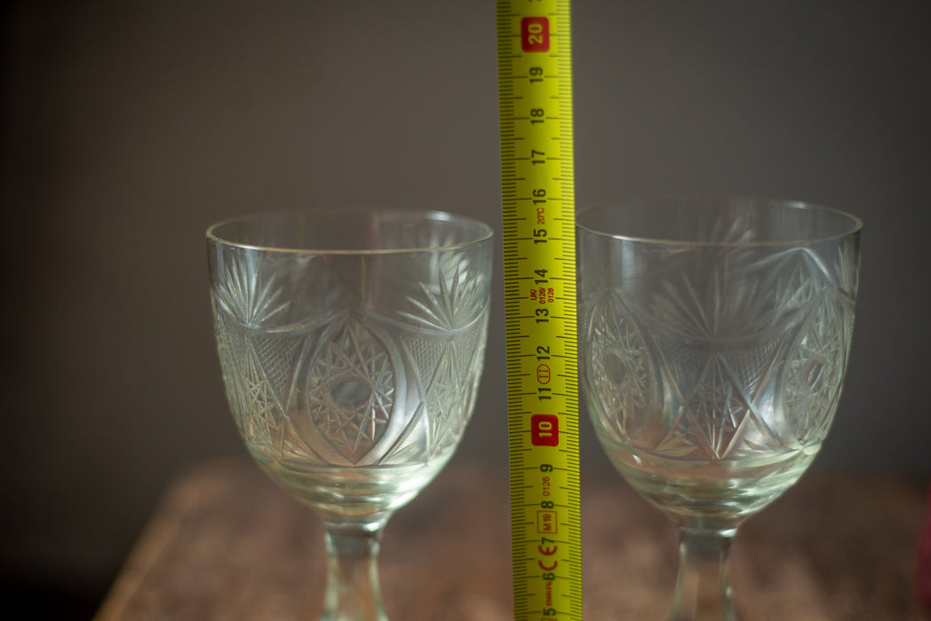 Vintage Etched Crystal Sherry Glasses – Set of 2