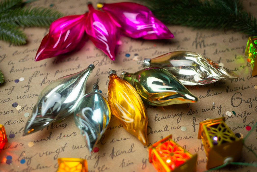 Glass Icicle Christmas Ornaments, Choose Set of 3 or 5