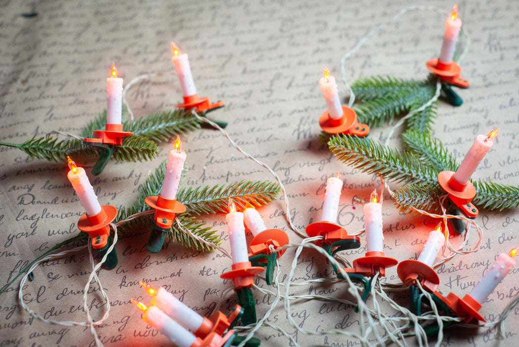 Vintage Clip On Candle Christmas Garland, Retro Tree Lights, Working Holiday String