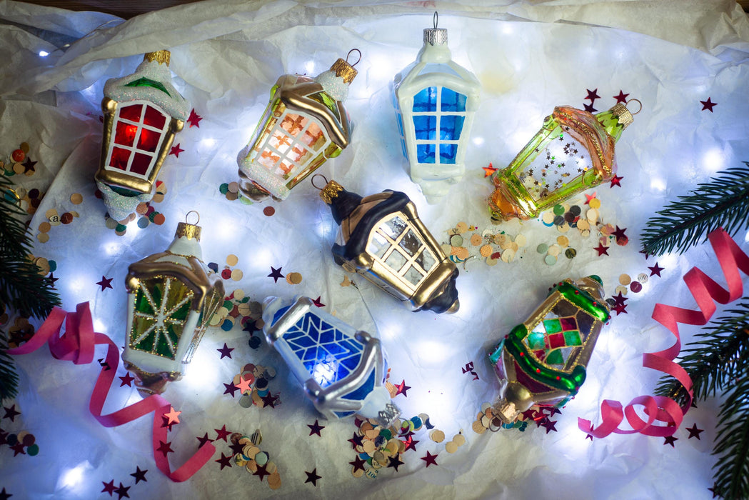 Christmas lantern glass ornament, Rustic Xmas tree