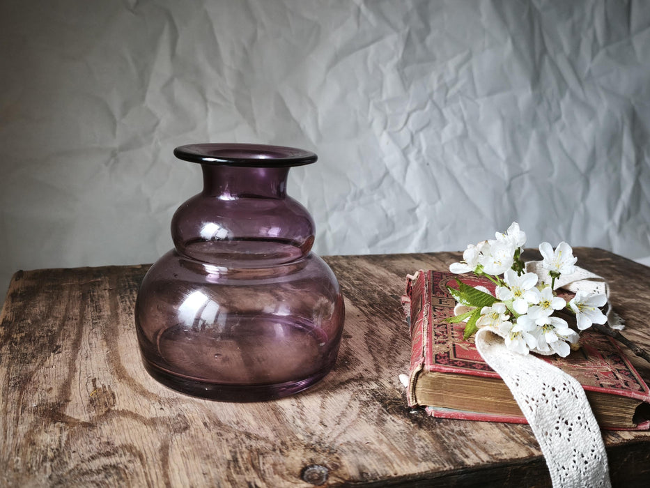Mid Century Purple Glass Vase, Small Amethyst Bud Vase Decor