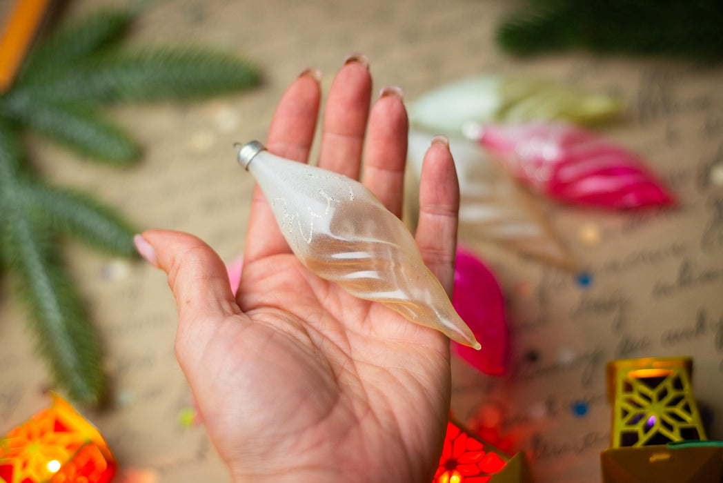 Candy Glass Icicle Christmas Ornaments, Vintage Set of 7