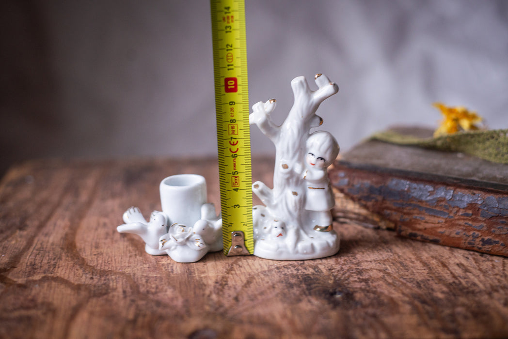 Vintage White Porcelain Angel Candleholder with Doves, Germany