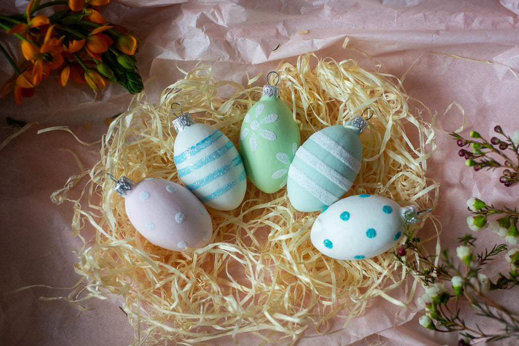 Glass Easter Egg Ornaments - Hand Painted Hanging Eggs for Easter Tree Decor