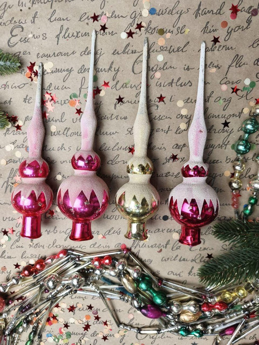 Vintage Pink & White Frosted Glass Tree Topper – 1970s