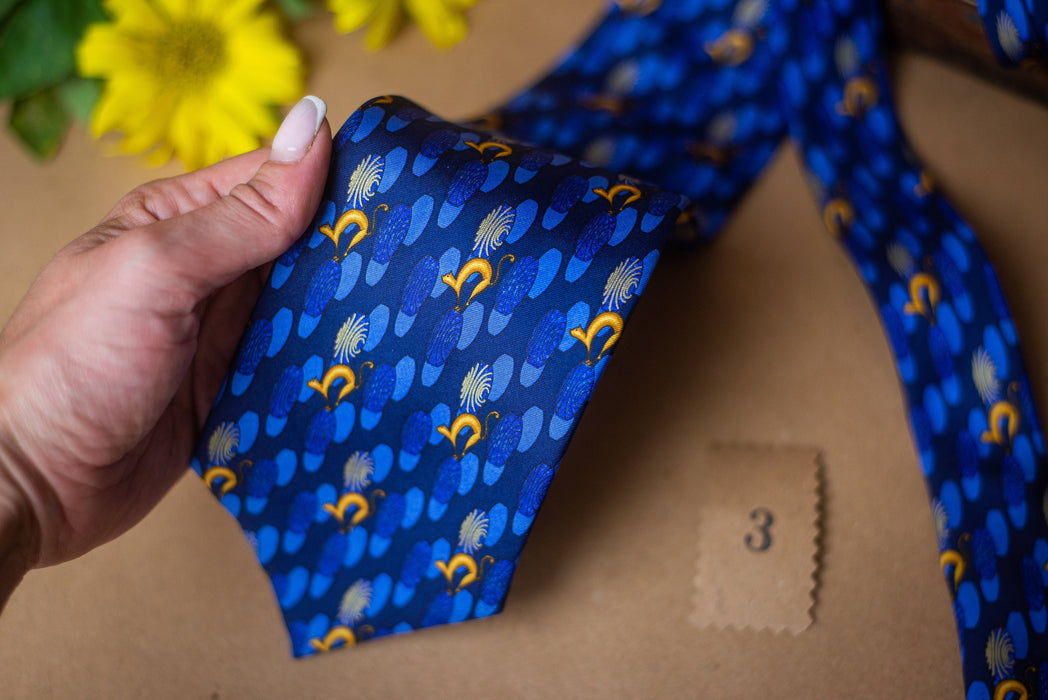 Vintage Silk Necktie – Blue Wedding Tie With Abstract Design For Groomsmen