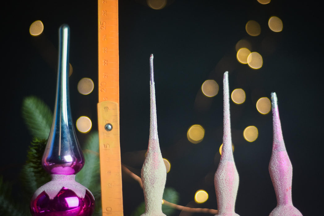 Christmas tree toppers, hot pink and white frosted decor