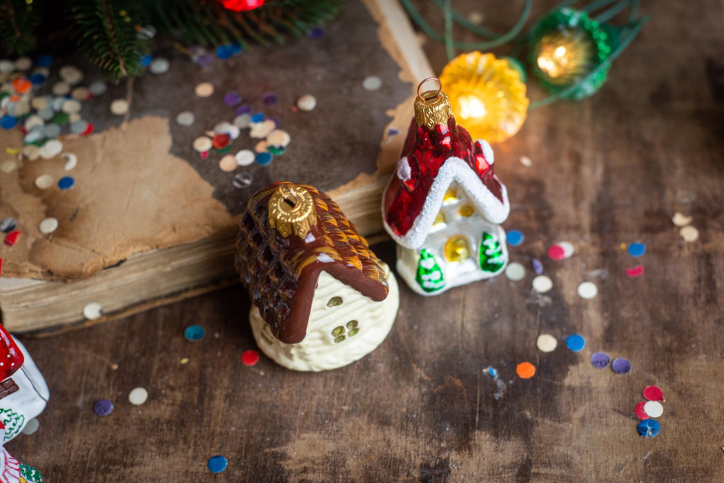 Vintage Gingerbread House Glass Ornament, Hand Painted