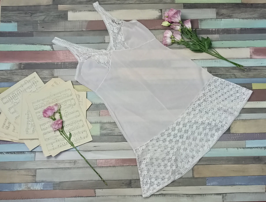 Vintage Beige Slip Dress – Sheer Nightgown With Lace Trimmed Detail