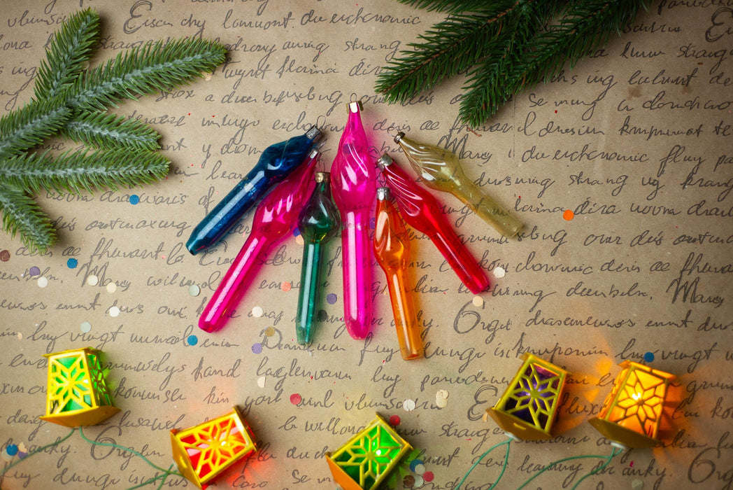 1950s Multicolor Glass Ornaments – Set of 15