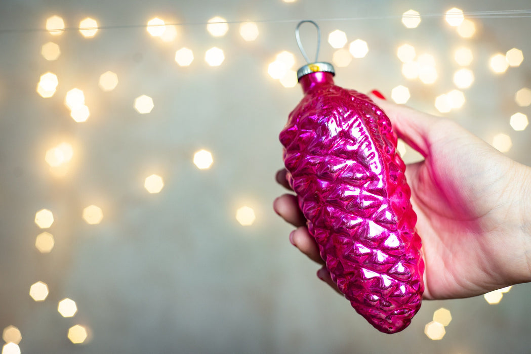 Large Vintage Glass Pine Cone Ornament, Retro Christmas