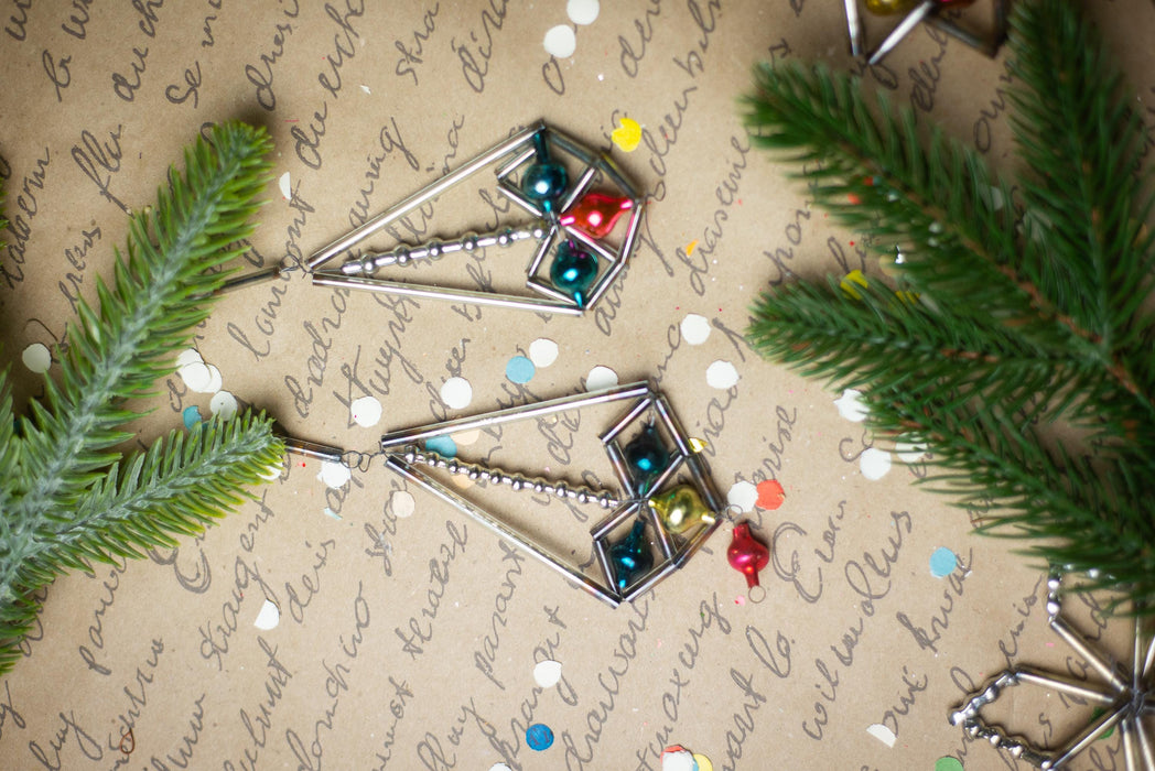 Vintage Geometric Glass Ornaments – Set of 5