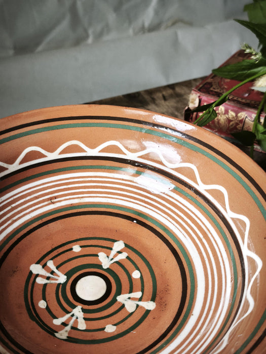 Vintage Ceramic Bowl - Rustic Serving Dish With Hand-Painted Folk Art Pottery