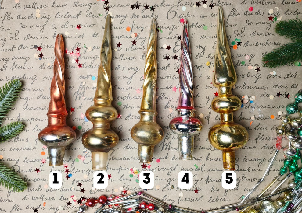 Vintage Gold Spiral Glass Christmas Tree Toppers – 1960s