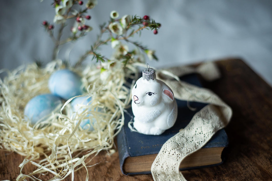 Glass Bunny Ornament - Hand Blown Glass Bunny Easter Tree Decoration