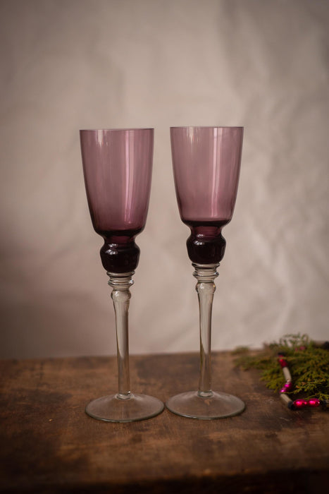 Vintage Pink Wine Glasses | Set Of 5, 28 cm (11.02 in) Blush Stemware - Retro.