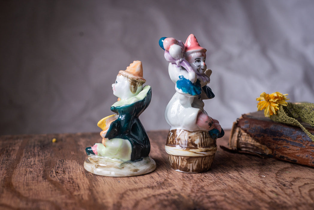 Vintage Porcelain Clown Figurine, German Barrel Italian Harlequin