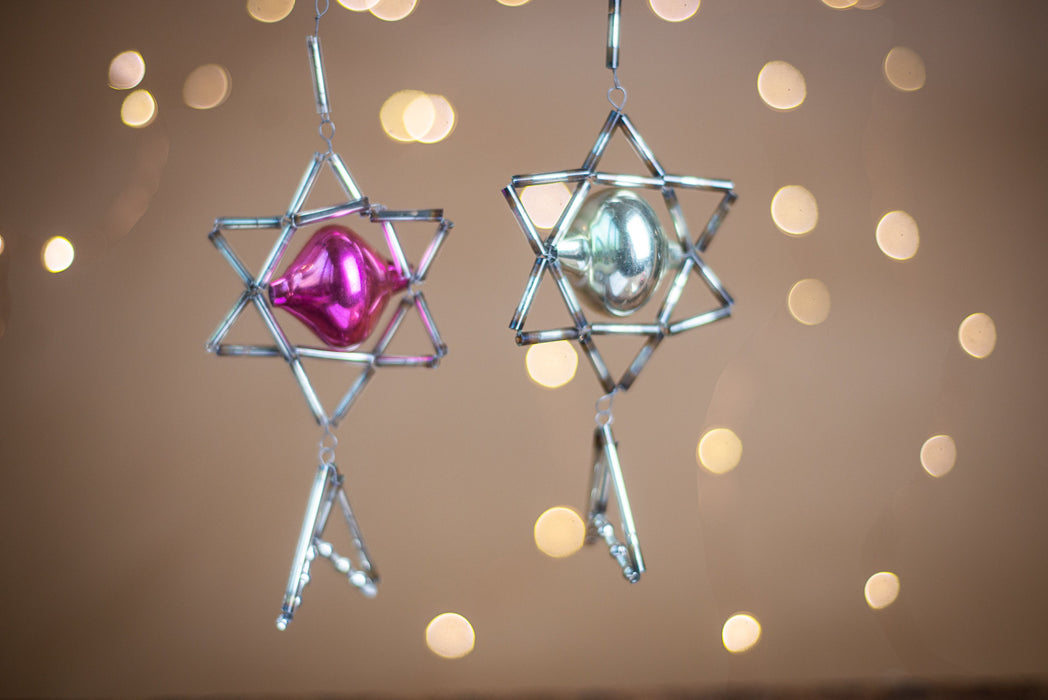 Vintage Mercury Glass Ornaments, Beaded Space Star, 1950s
