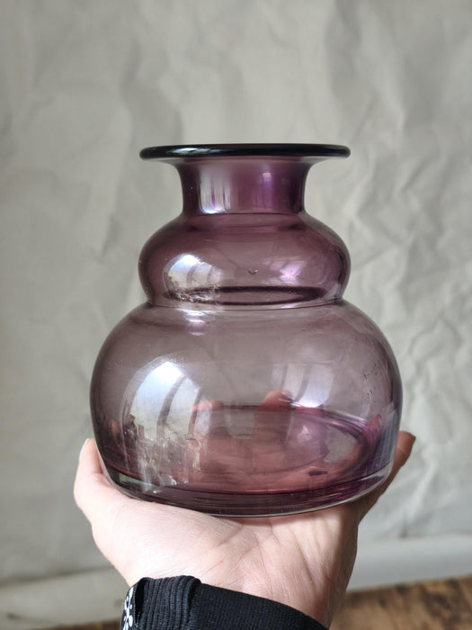 Mid Century Purple Glass Vase, Small Amethyst Bud Vase Decor