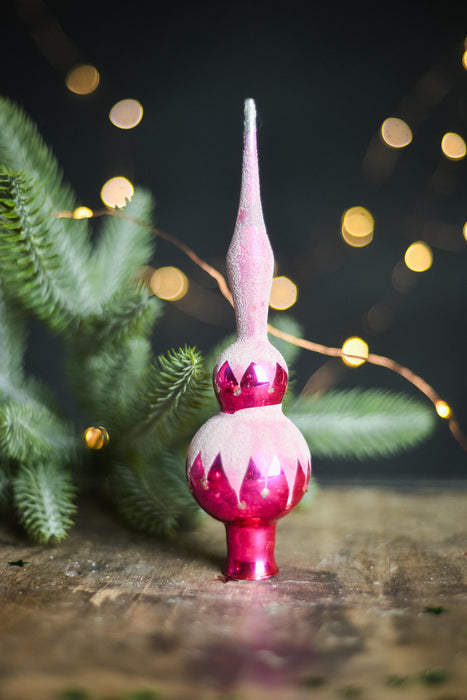 Christmas tree toppers, hot pink and white frosted decor