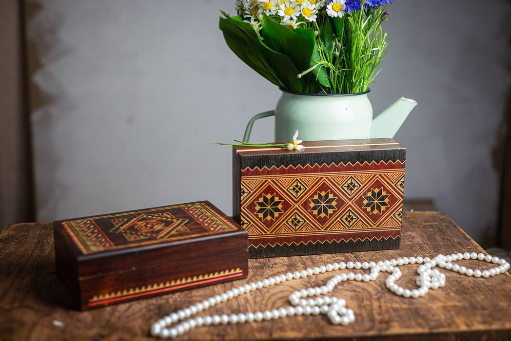 vintage wooden trinket box, Folk Mosaic Inlay Wooden Pair