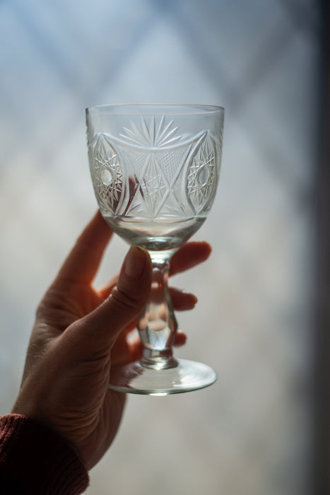 Vintage Etched Crystal Sherry Glasses – Set of 2