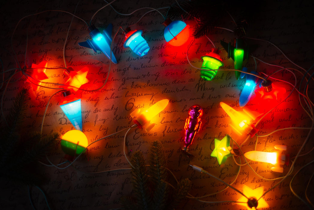 Vintage Space Christmas Lights, Rocket Tree Garland, Working Retro Christmas String Lights