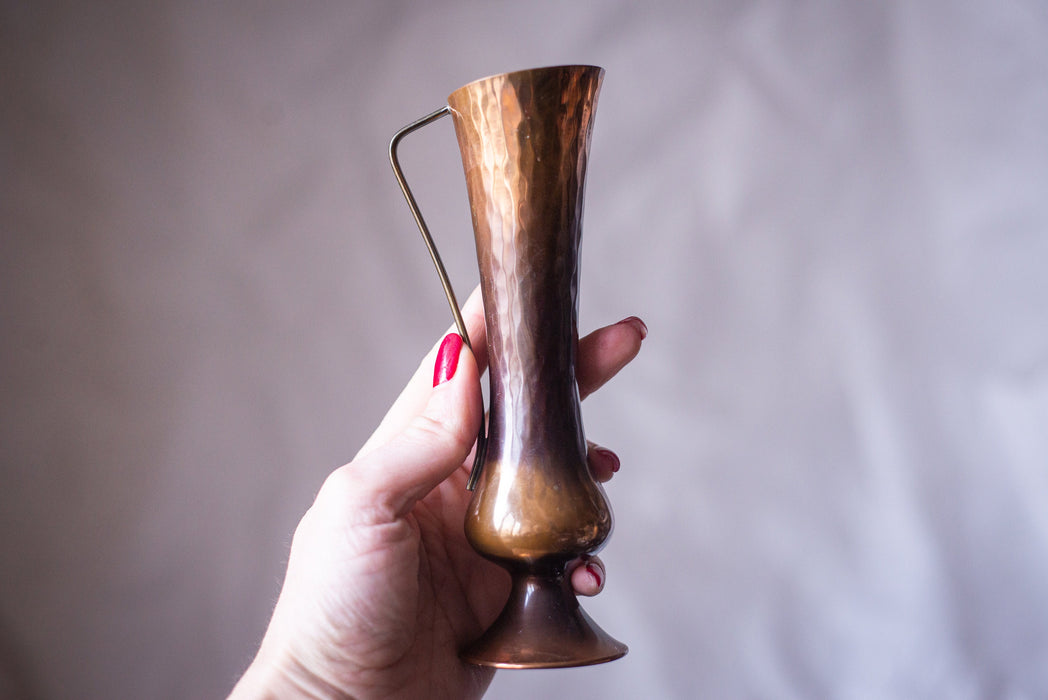 Vintage brass pitcher, metal water jug, rustic metal flower vase,
