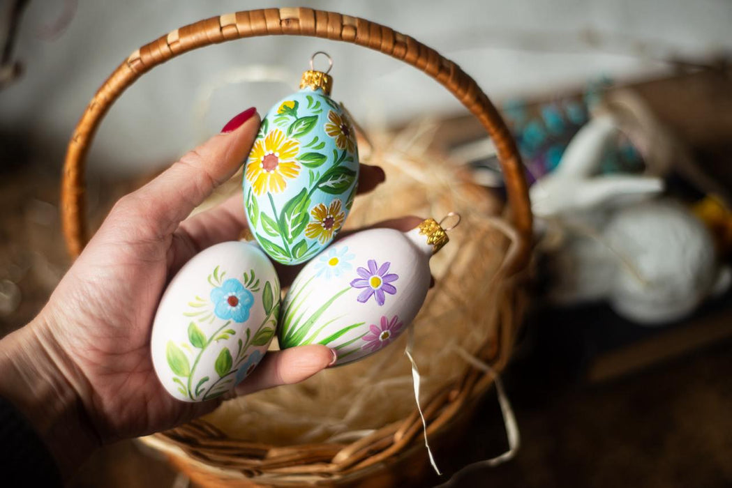 Hand Painted Easter Eggs | Spring Flower Decor & Glass Egg Ornaments - Easter Gift Ideas